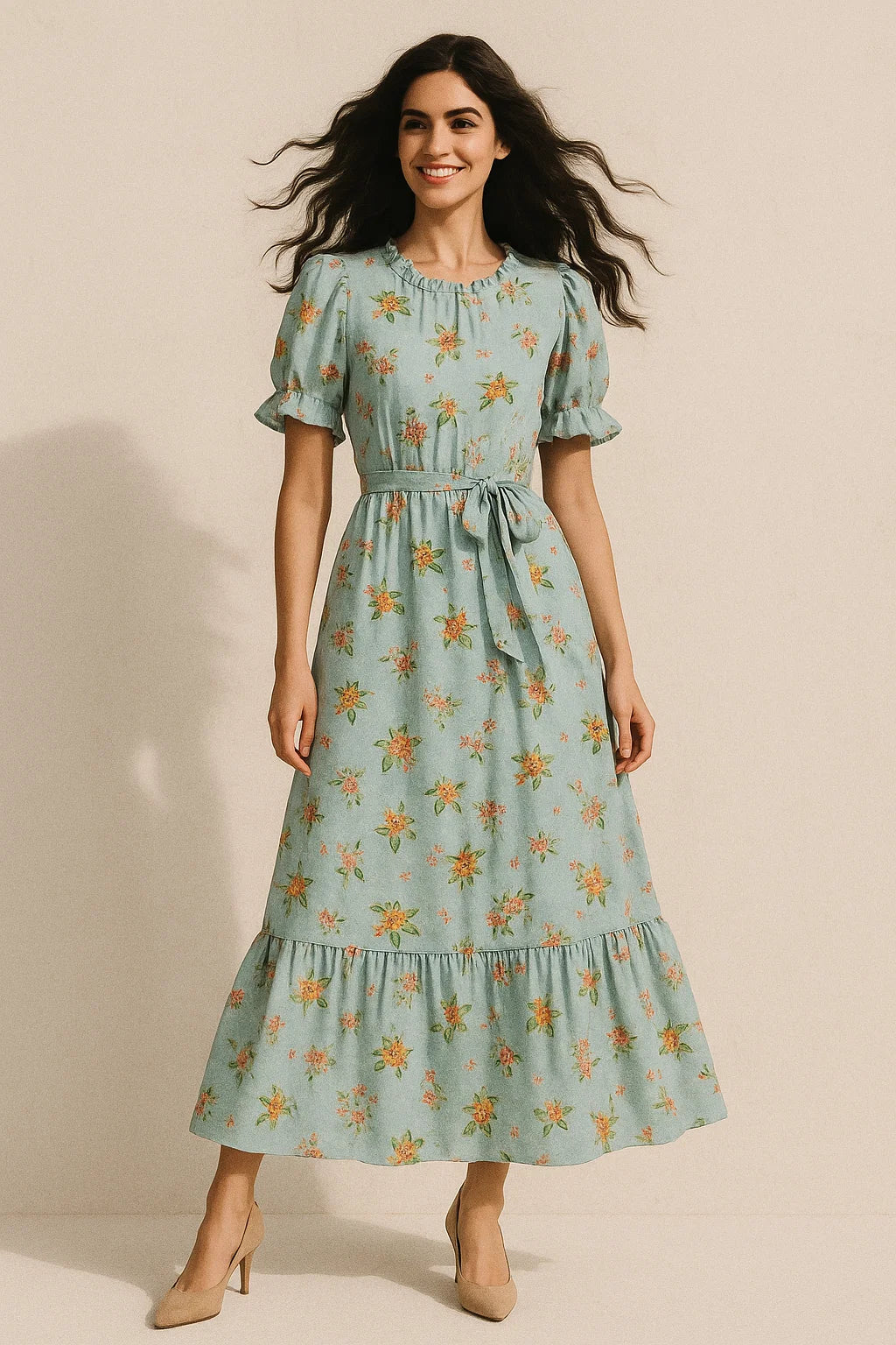 Tiny Oil Paint Florish Flower Orange Digital Printed Fabric - Japan Satin