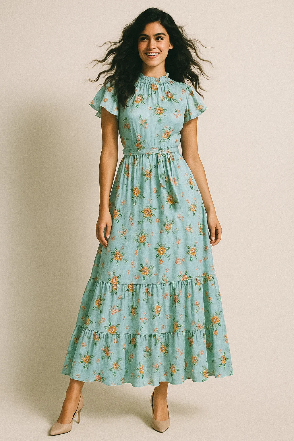 Tiny Oil Paint Florish Flower Orange Digital Printed Fabric - Japan Satin