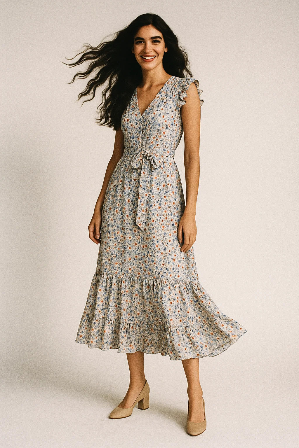 Winter White Flower Print Digital Printed Fabric  - Japan Satin