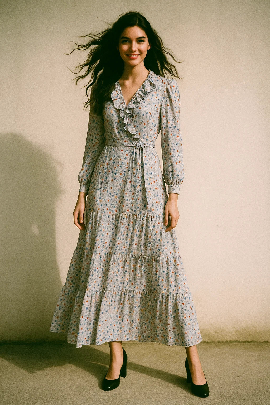 Winter White Flower Print Digital Printed Fabric  - Japan Satin