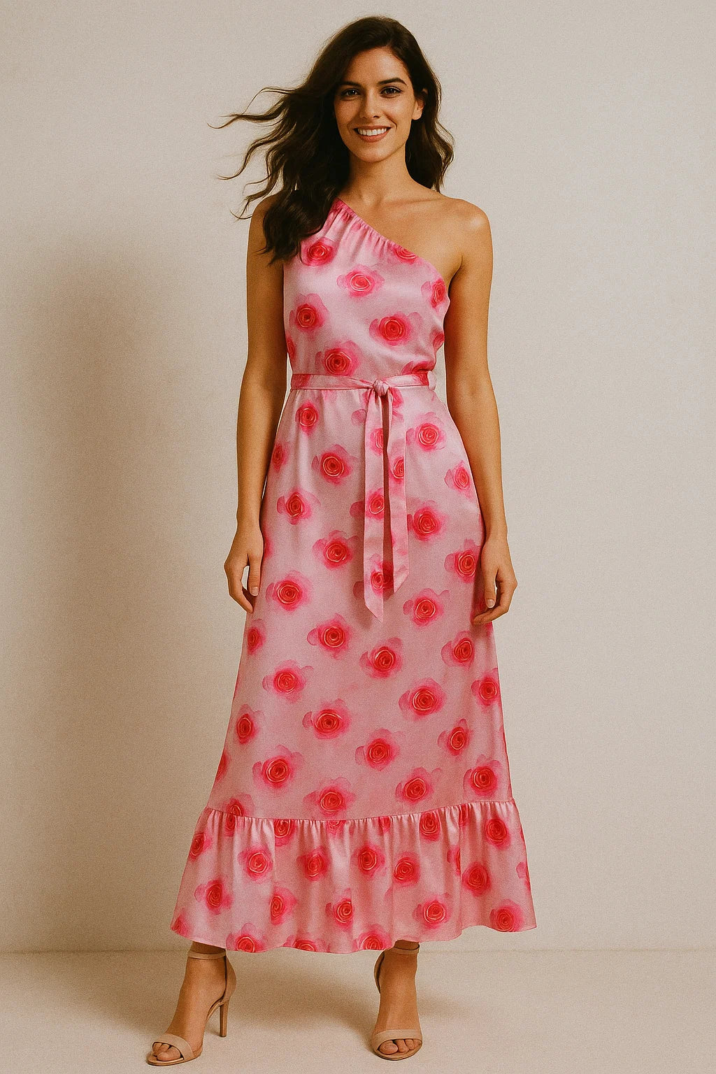 Pinkish Rose Allover Digital Printed Fabric  - Japan Satin