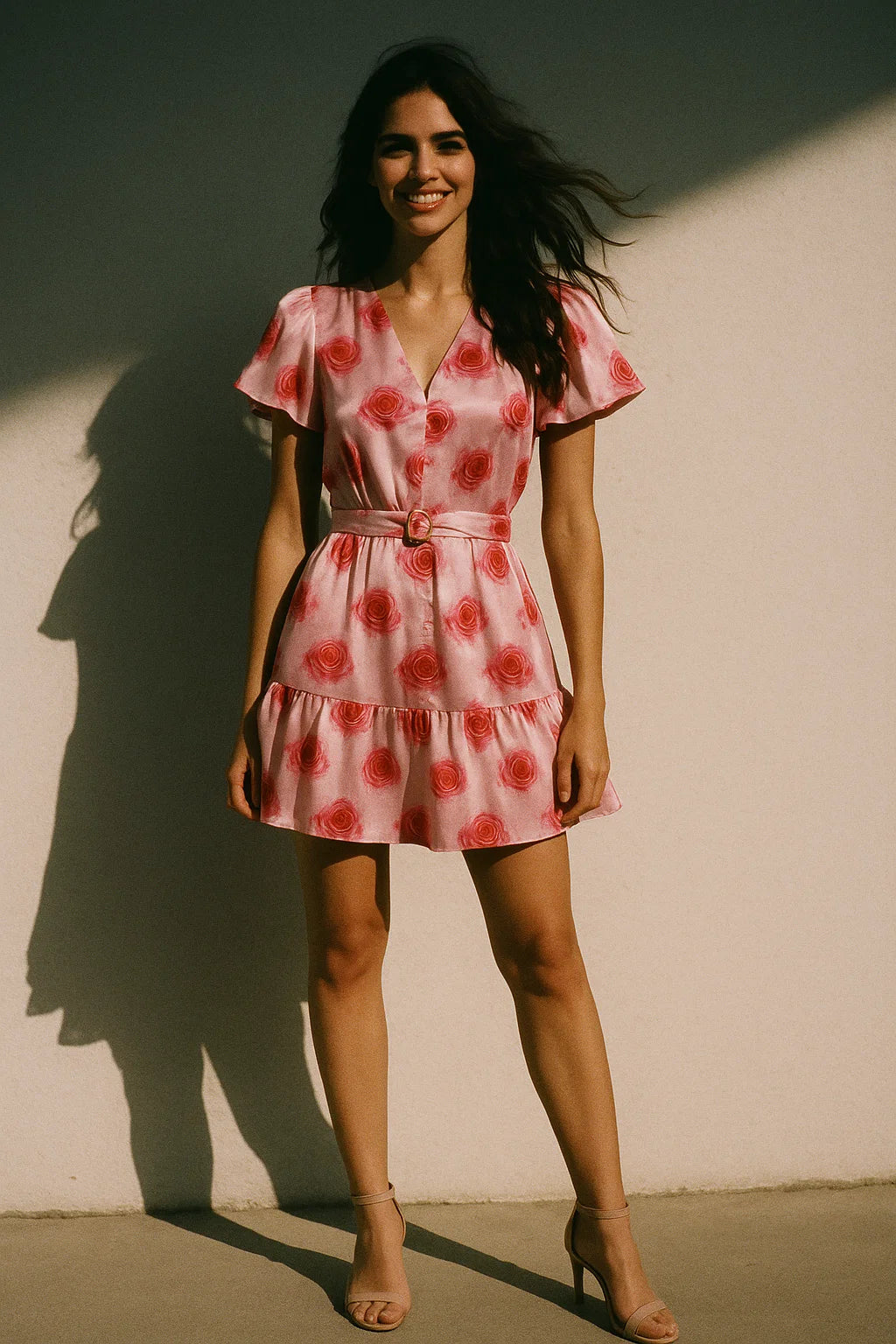 Pinkish Rose Allover Digital Printed Fabric  - Japan Satin