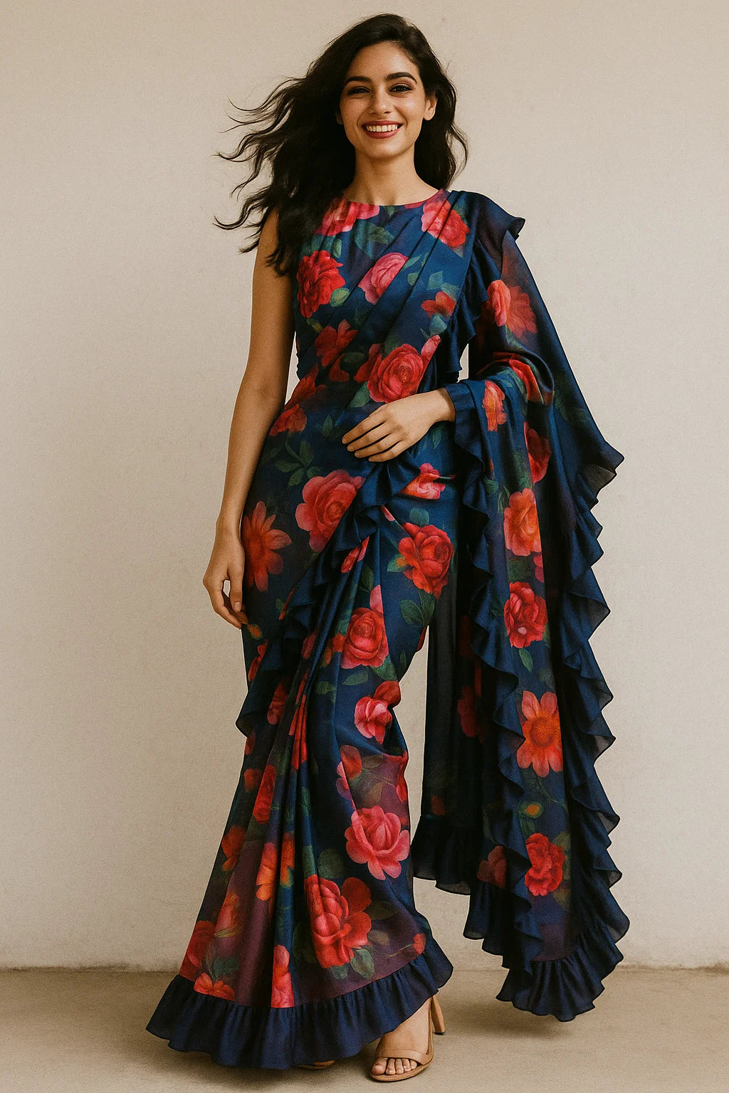 Huge Realistic Flowers Digital Printed Fabric  - Japan Satin