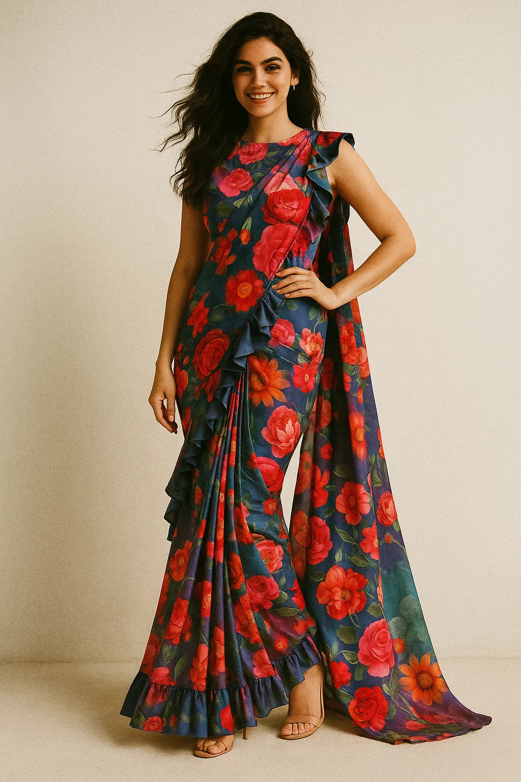 Huge Realistic Flowers Digital Printed Fabric  - Japan Satin