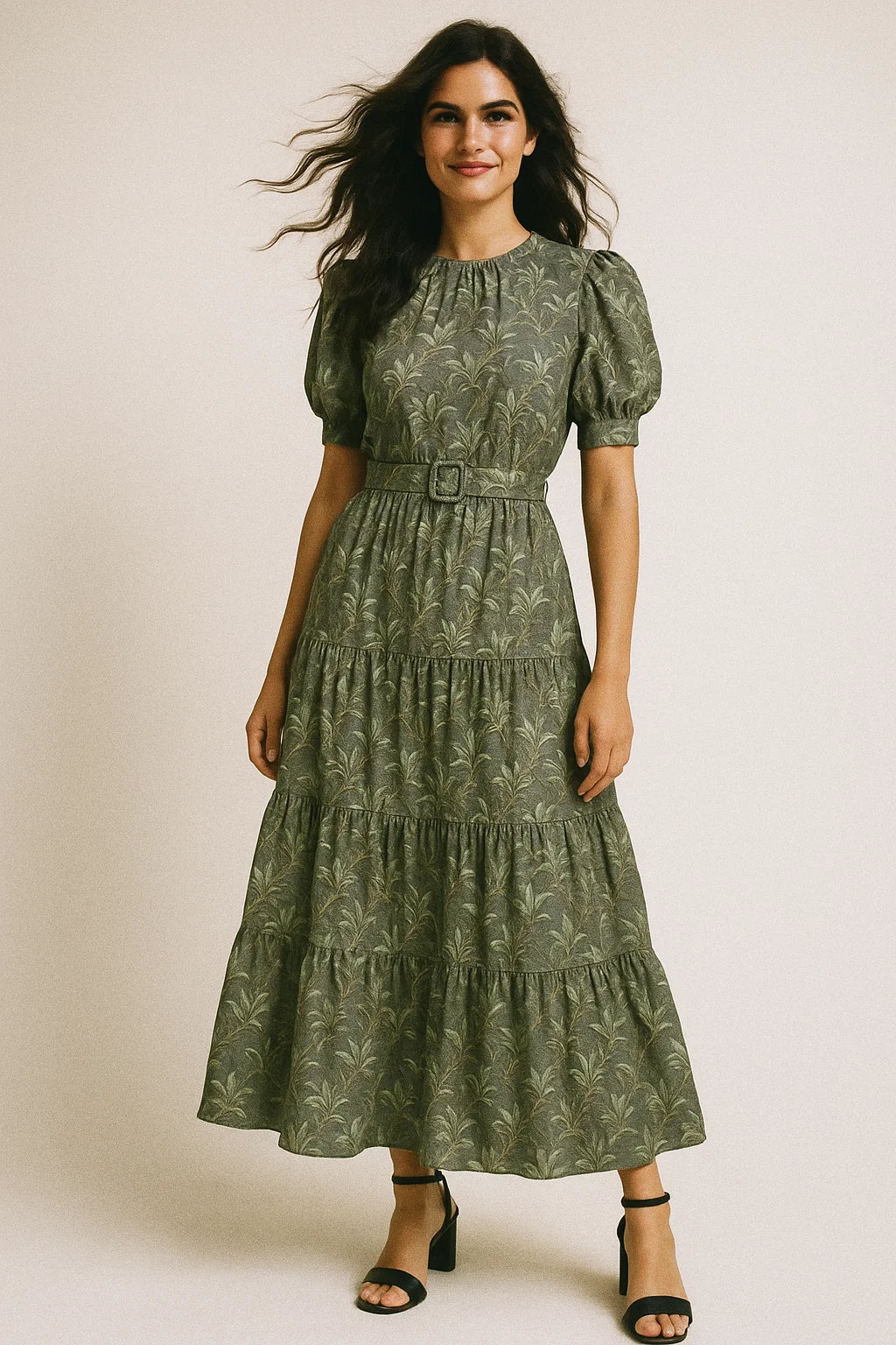 Pista Flower On Grey Digital Printed Fabric  - Japan Satin