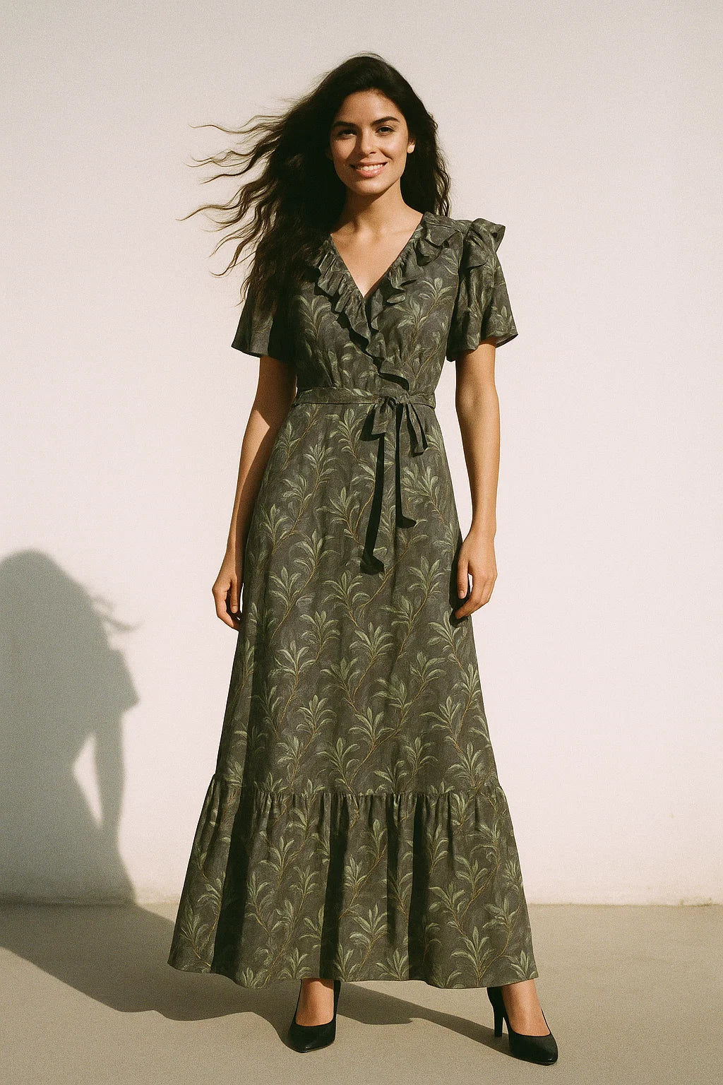 Pista Flower On Grey Digital Printed Fabric  - Japan Satin