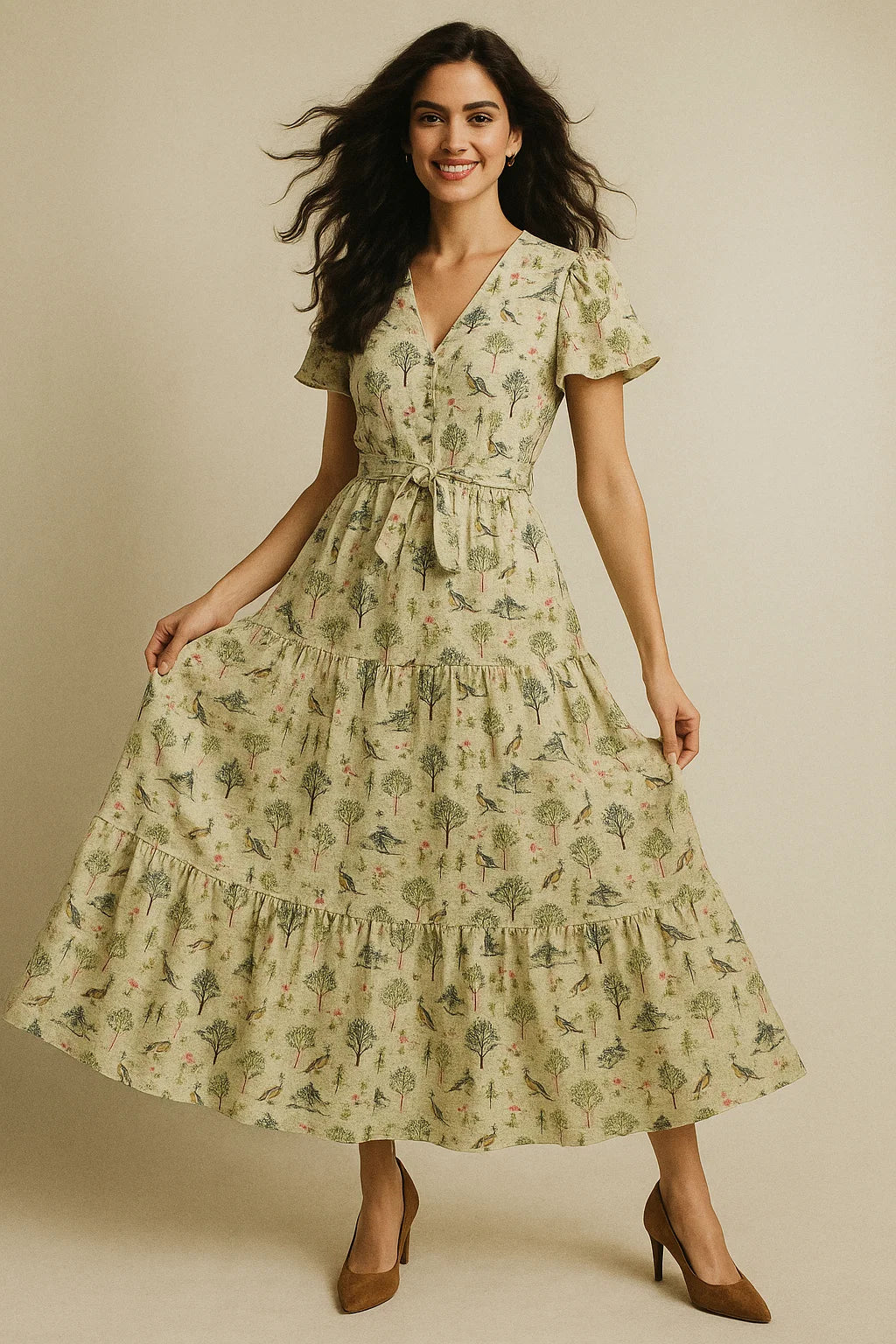 Pista Chinoiserie With Birds Digital Printed Fabric - Japan Satin