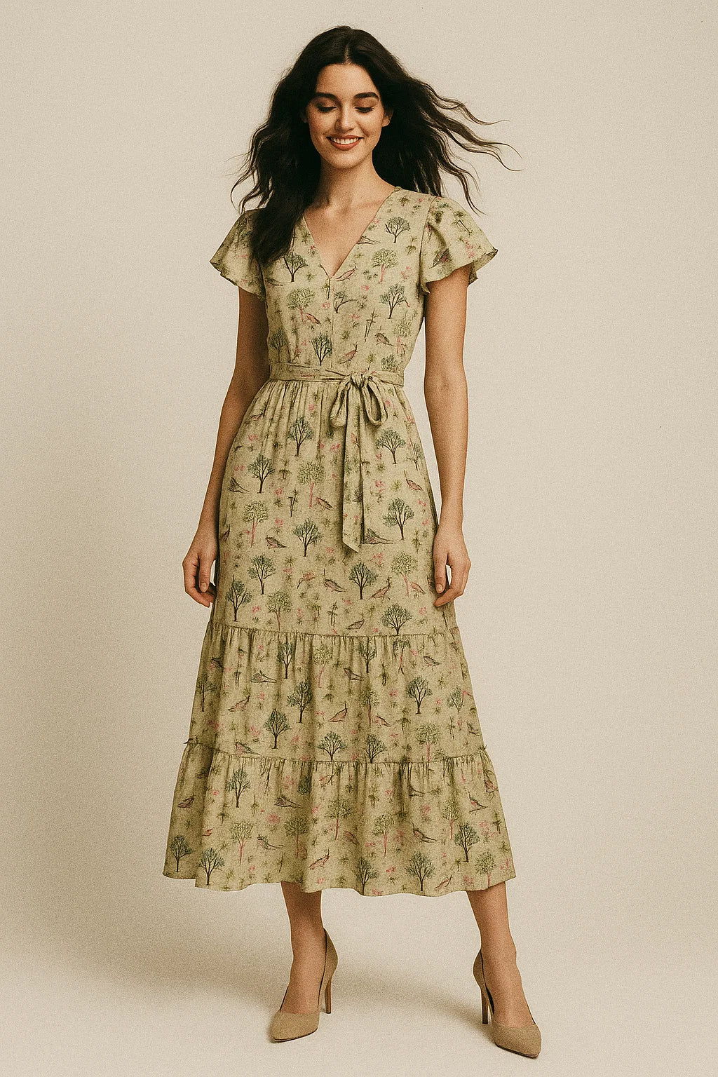 Pista Chinoiserie With Birds Digital Printed Fabric - Japan Satin