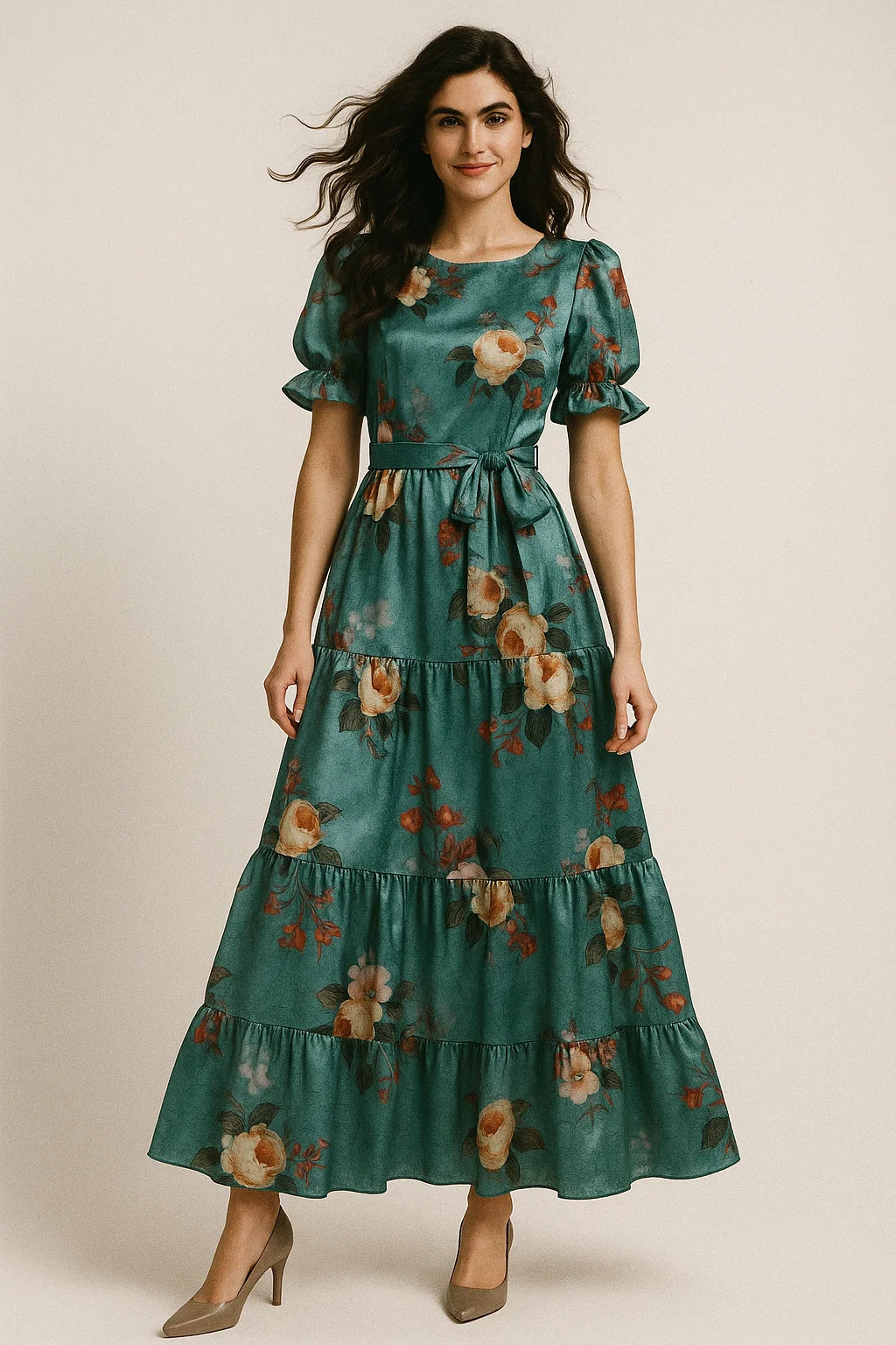 Yellow Flower Repeat Digital Printed Fabric - Japan Satin