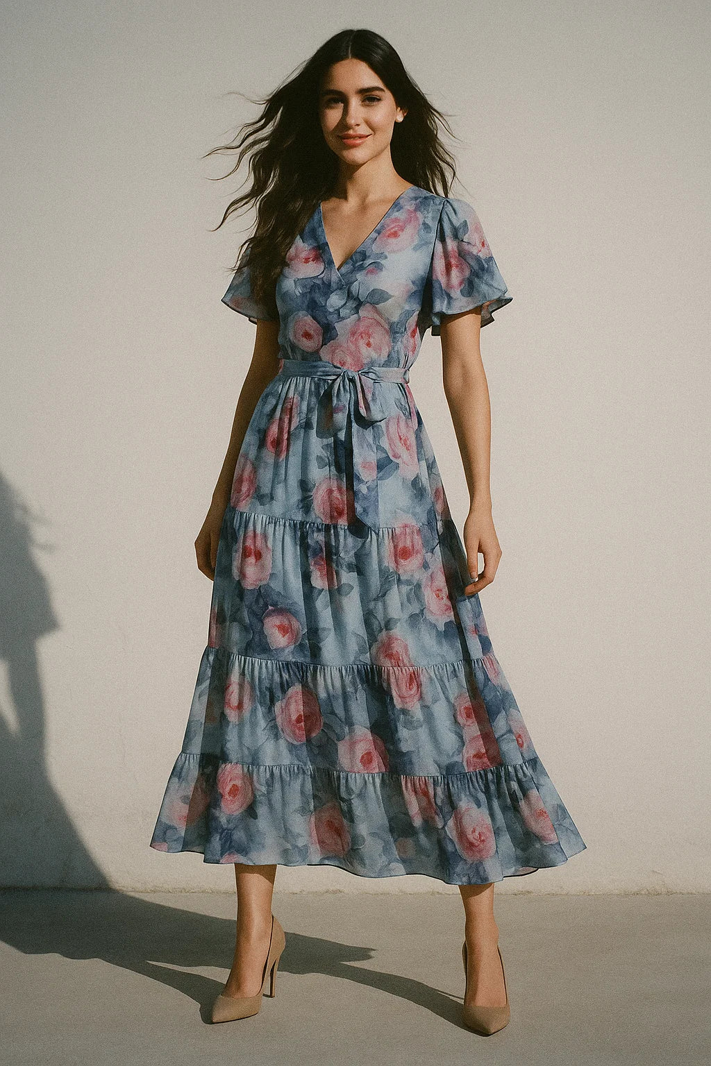 Pink And Peach Rose Allover Digital Printed Fabric - Japan Satin