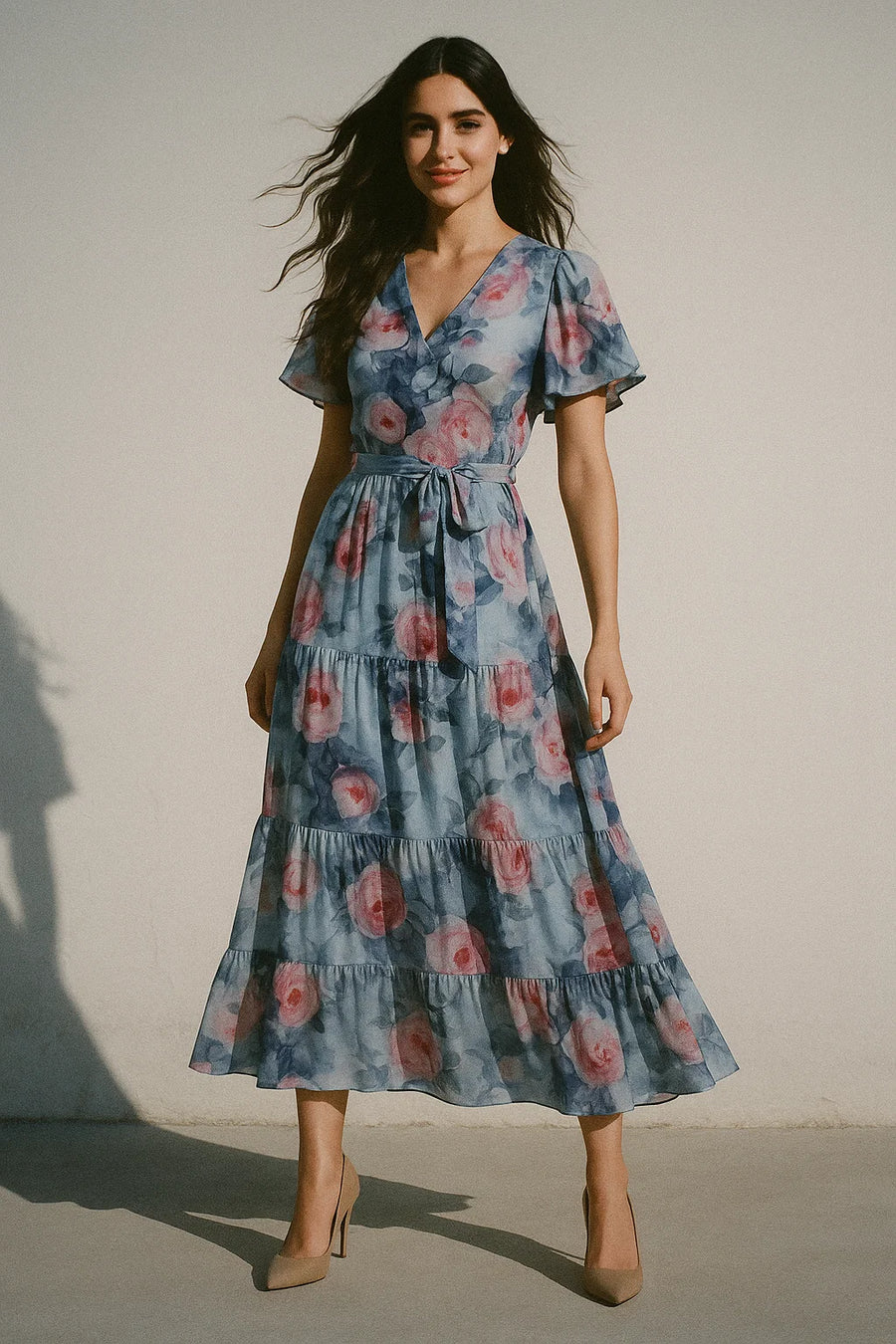 Pink And Peach Rose Allover Digital Printed Fabric - Japan Satin