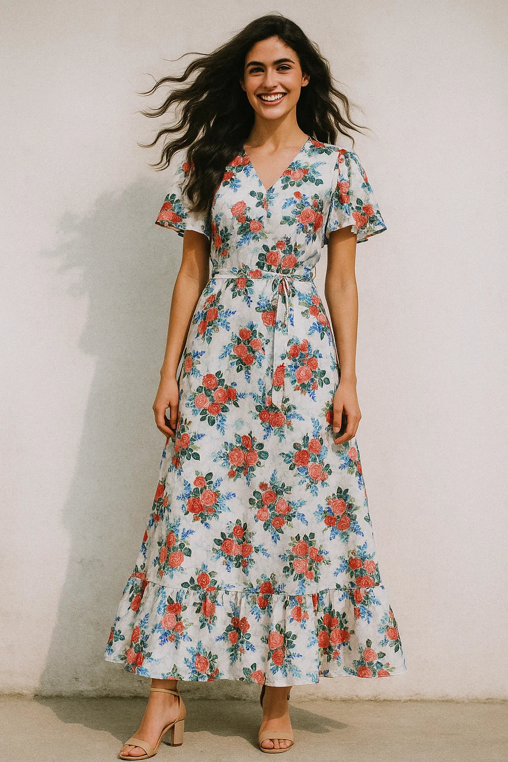 Red Rose Bunch Repeat Digital Printed Fabric - Japan Satin