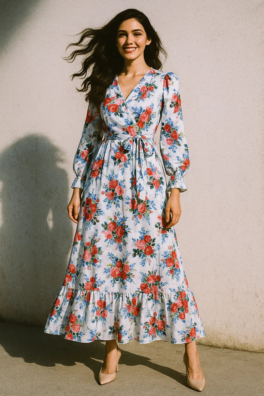 Red Rose Bunch Repeat Digital Printed Fabric - Japan Satin