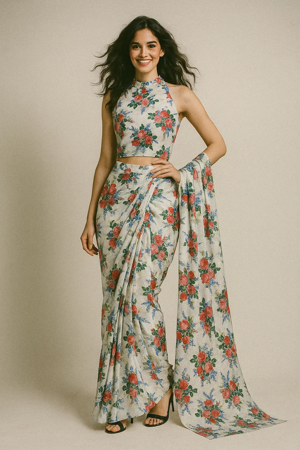 Red Rose Bunch Repeat Digital Printed Fabric - Japan Satin