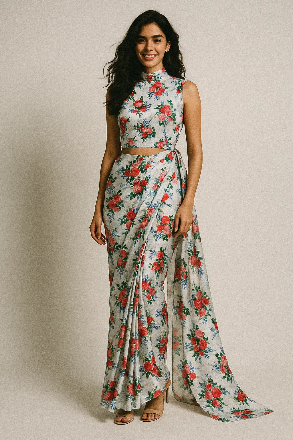 Red Rose Bunch Repeat Digital Printed Fabric - Japan Satin