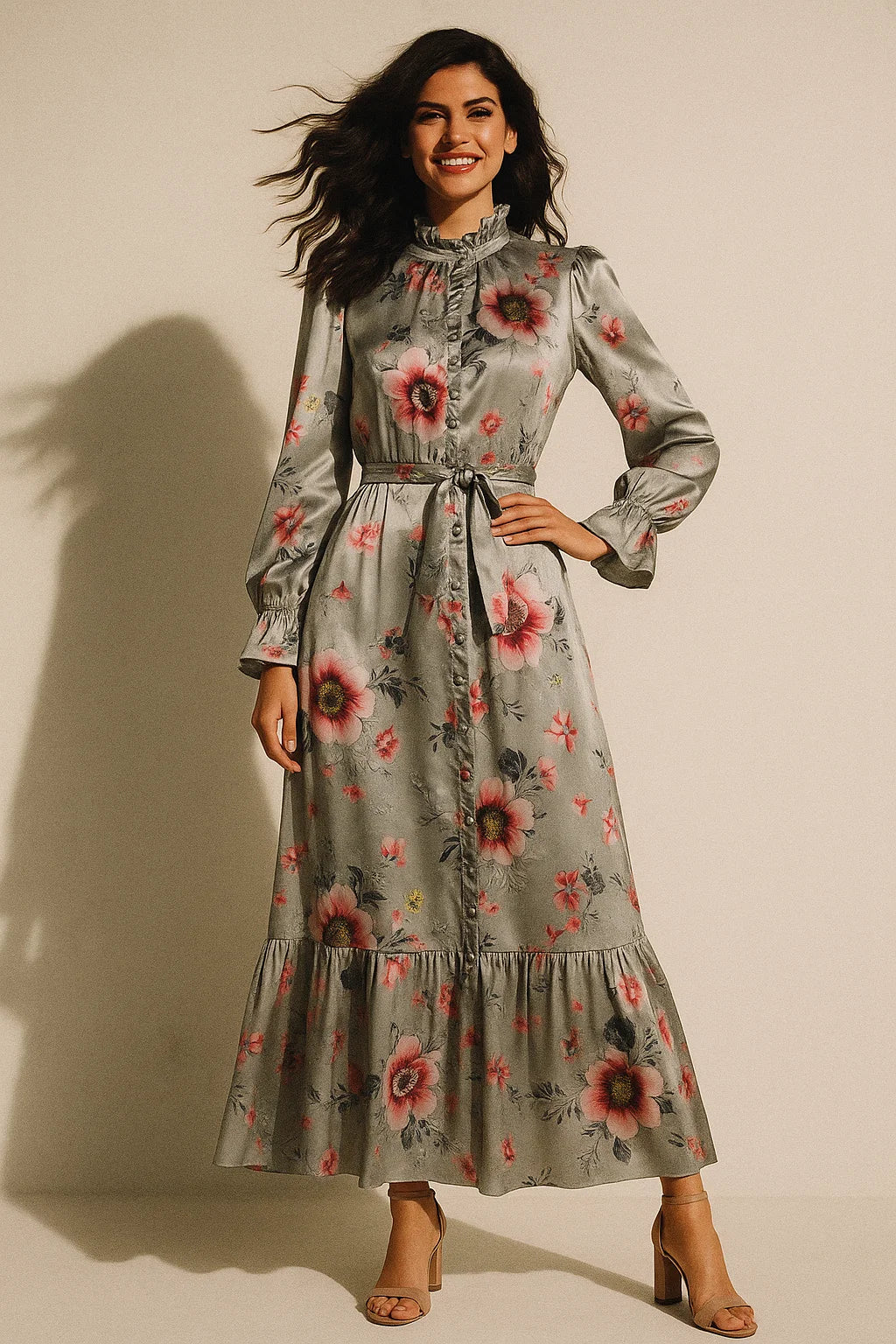 Vintage Flower Bunch Digital Printed Fabric - Japan Satin