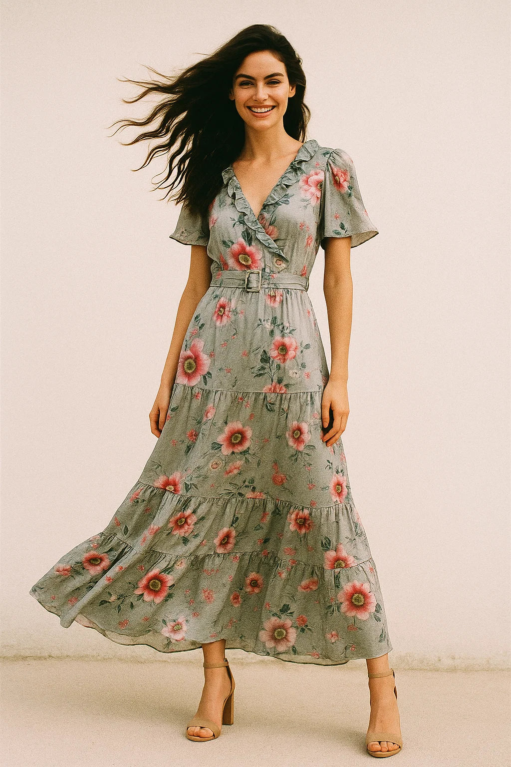 Vintage Flower Bunch Digital Printed Fabric - Japan Satin