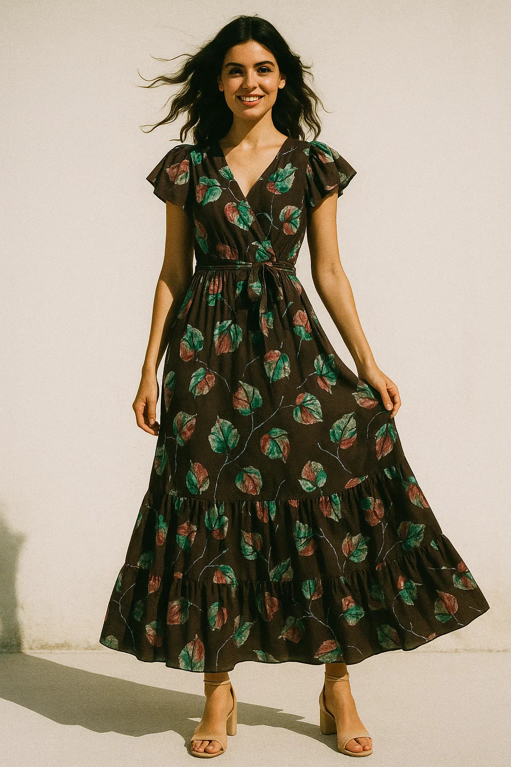 Colourful Floating Leaves Digital Printed Fabric - Japan Satin