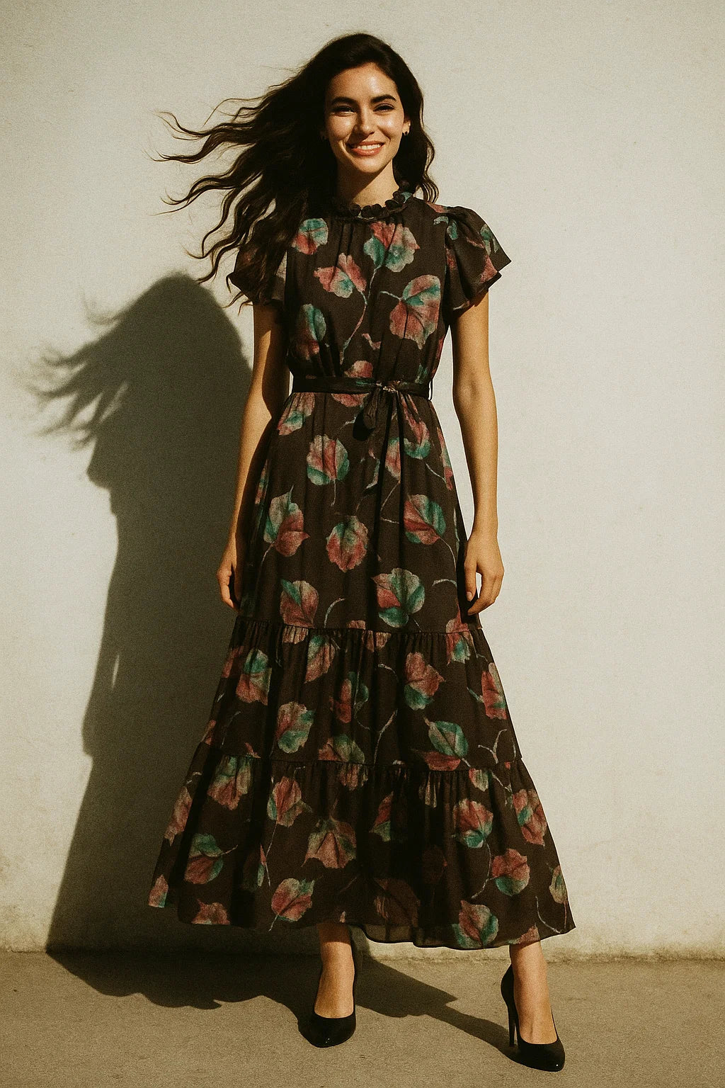 Colourful Floating Leaves Digital Printed Fabric - Japan Satin