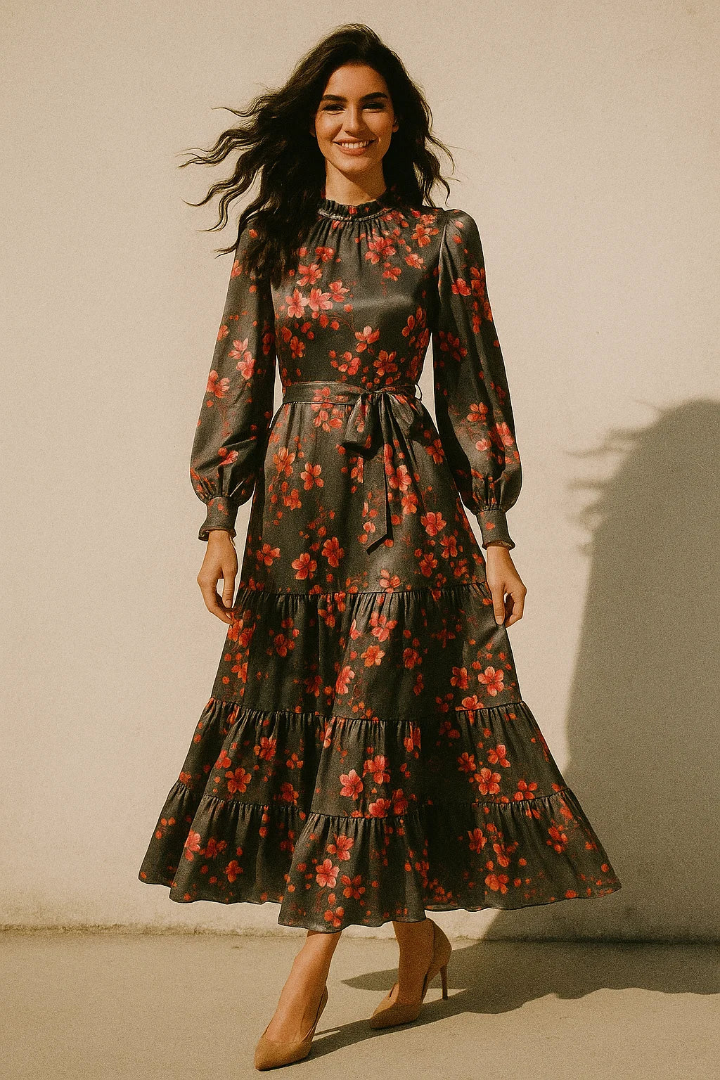 Pinkish Flower Bunch Repeat Digital Printed Fabric - Japan Satin