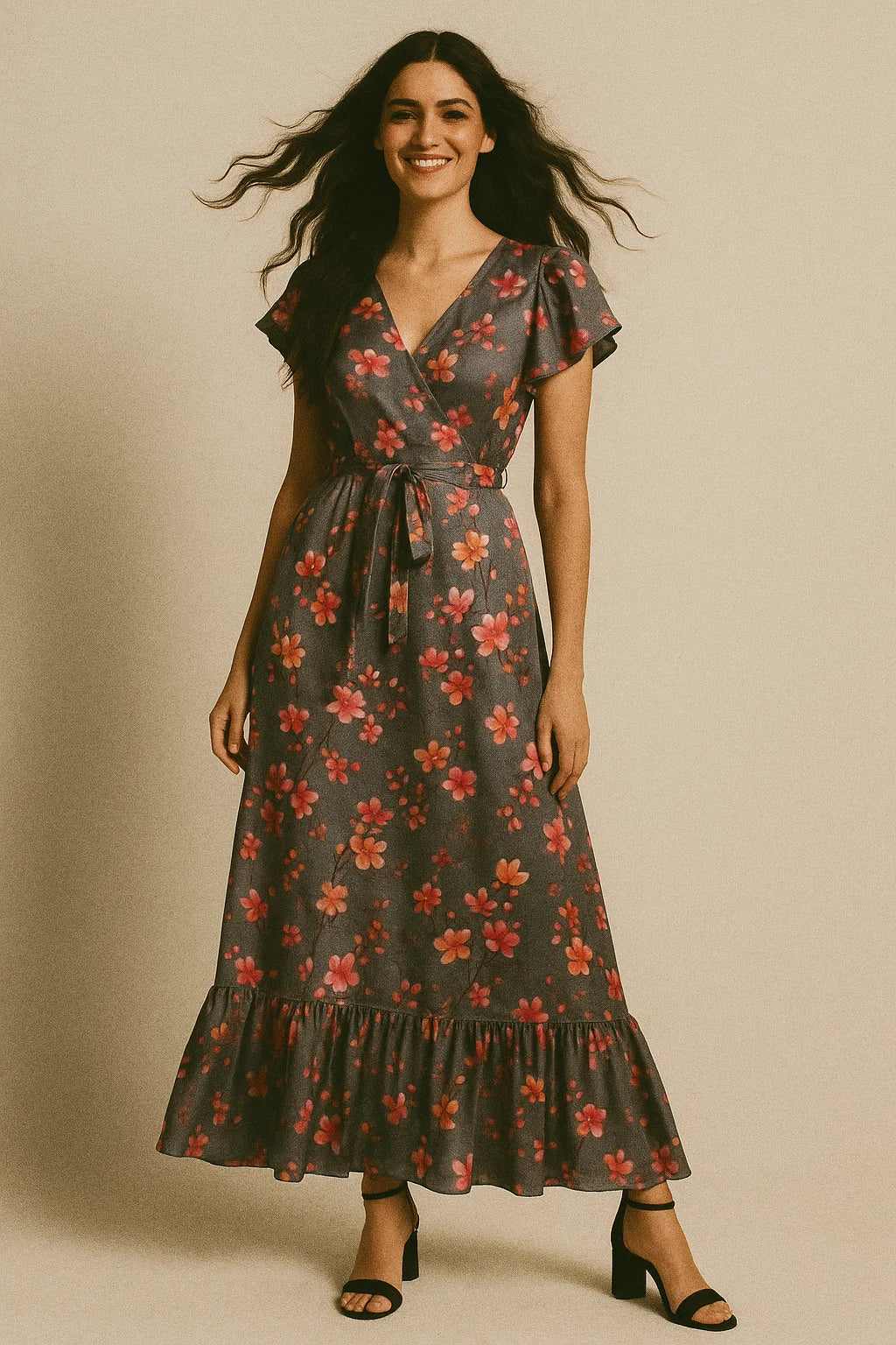 Pinkish Flower Bunch Repeat Digital Printed Fabric - Japan Satin