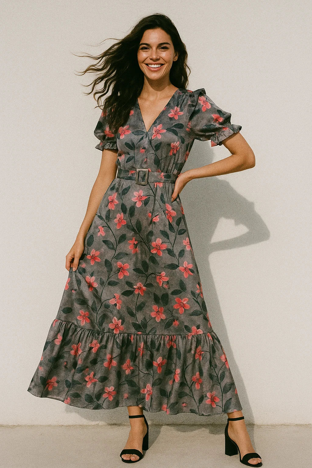 Rustic Looked Pink Flower Digital Printed Fabric - Japan Satin