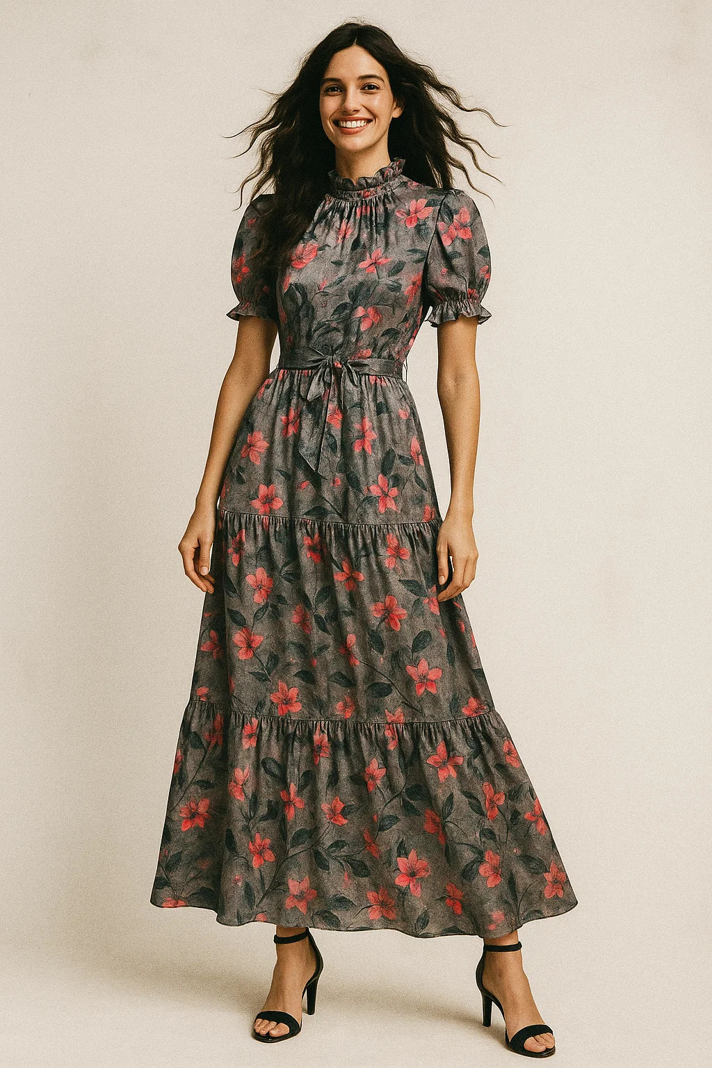 Rustic Looked Pink Flower Digital Printed Fabric - Japan Satin