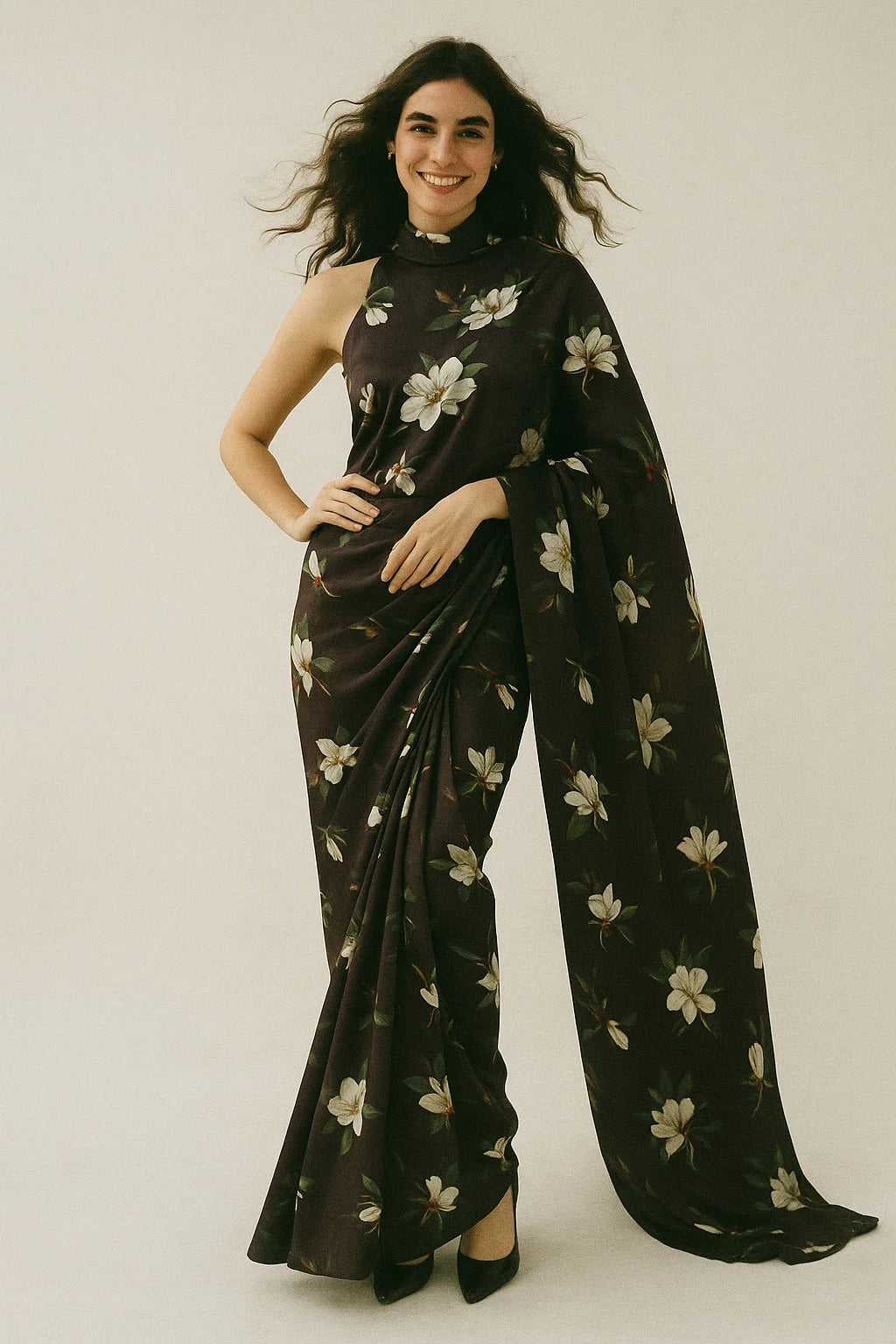 Big White Flower Repeat Digital Printed Fabric - Japan Satin