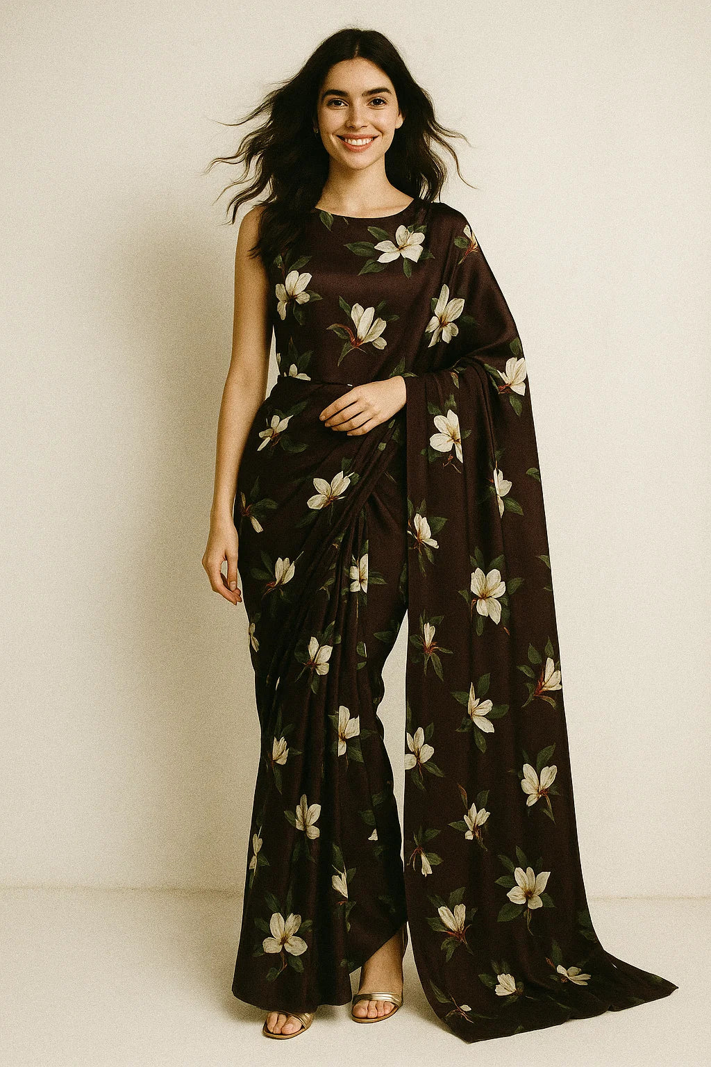 Big White Flower Repeat Digital Printed Fabric - Japan Satin