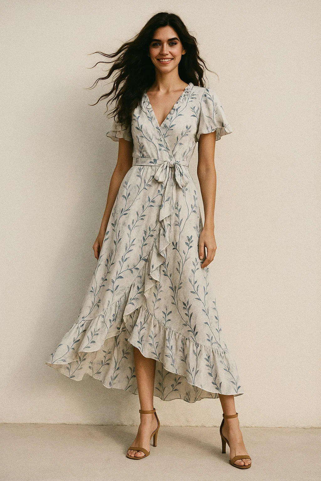 Leaves Vines Over Dusty Grey Base Digital Printed Fabric