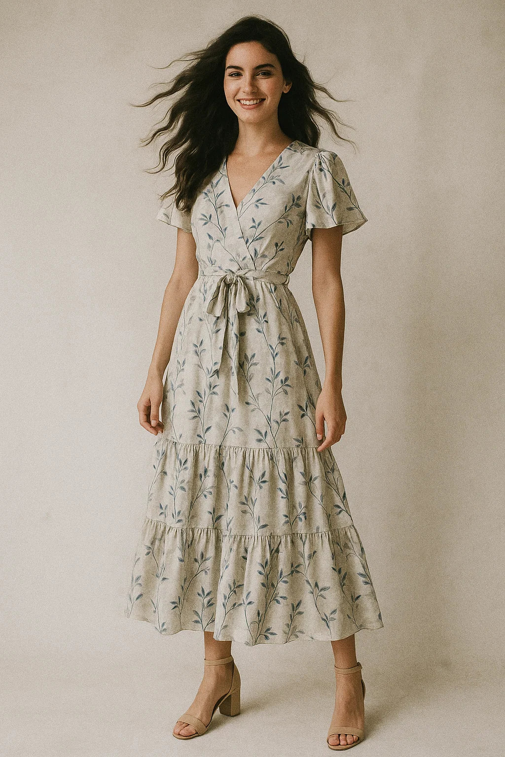 Leaves Vines Over Dusty Grey Base Digital Printed Fabric