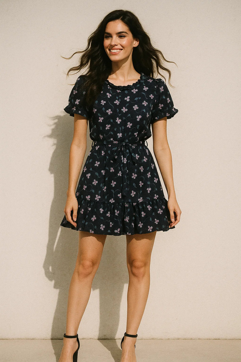 Flowers Floating over Blue Base Digital Printed Fabric