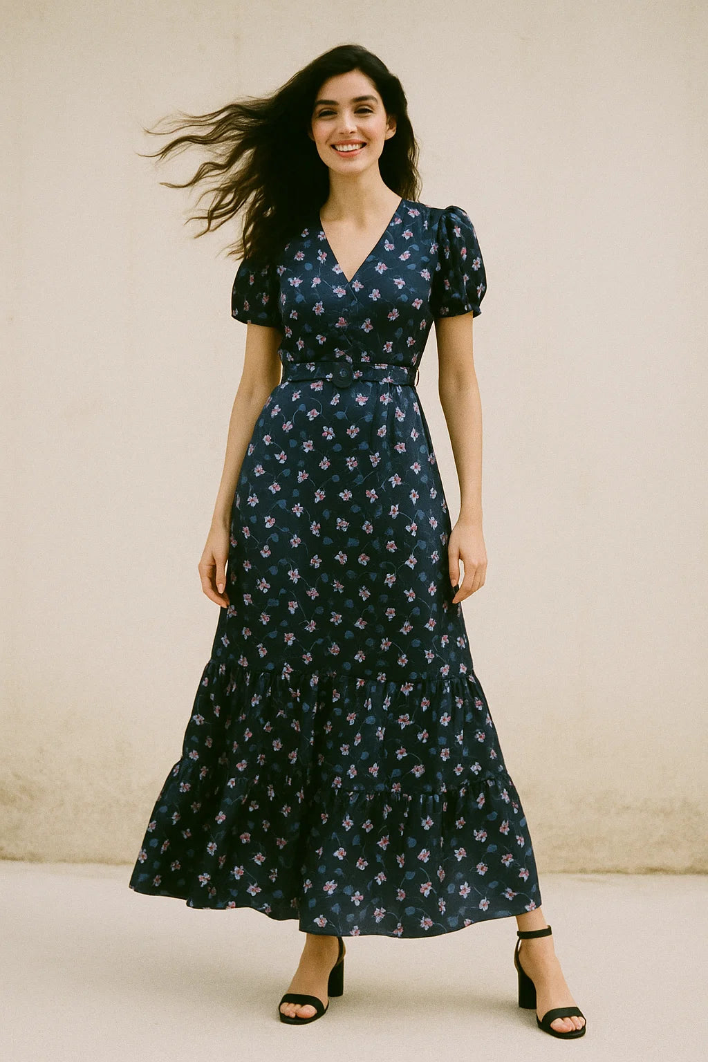 Flowers Floating over Blue Base Digital Printed Fabric