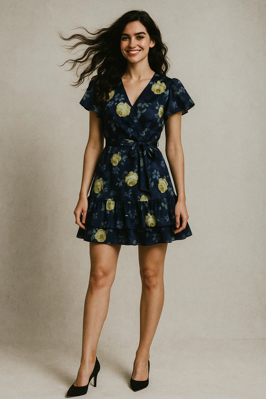 Elegant Floral Over Blue Base Digital Printed Fabric