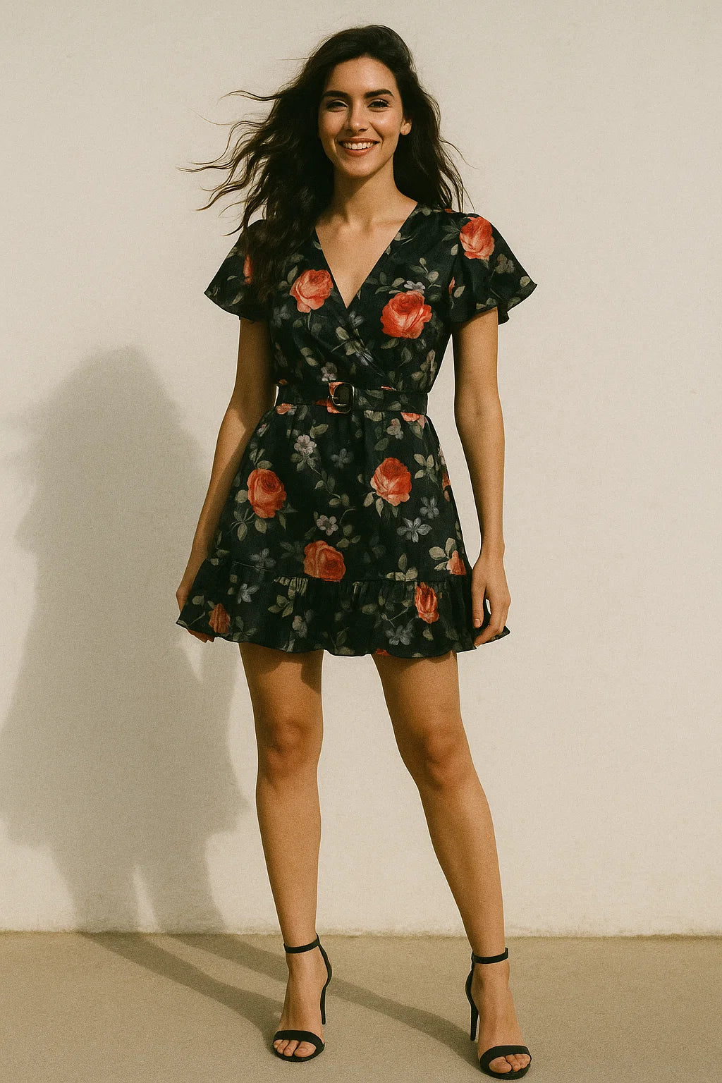 Elegant Floral Over Black Base Digital Printed Fabric