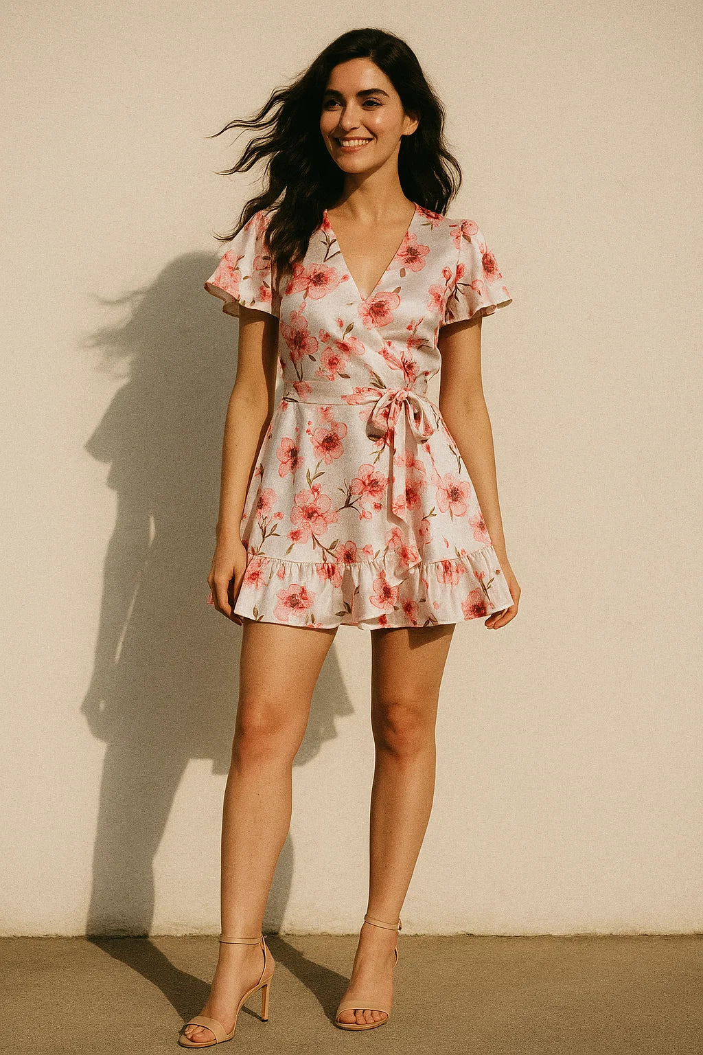 Beautiful Red Flowers over White Base Digital Printed Fabric