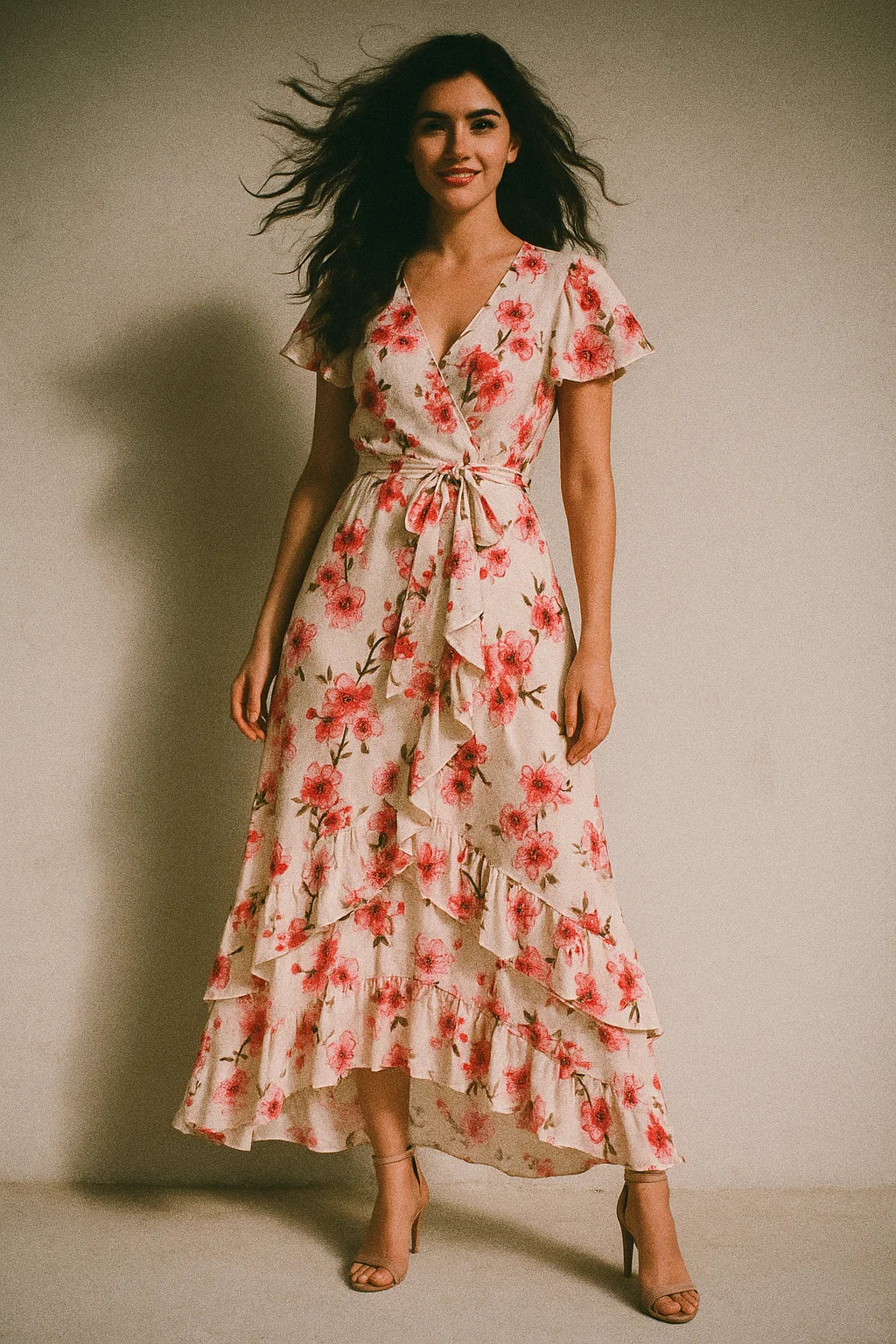 Beautiful Red Flowers over White Base Digital Printed Fabric