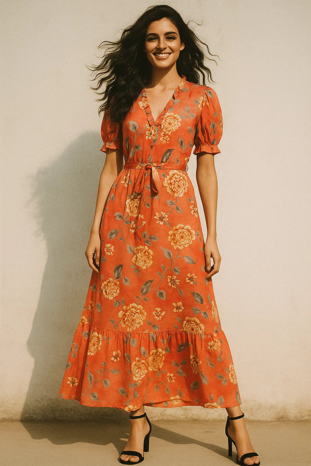 Beautiful Red Base Floral Vine Digital Printed Fabric