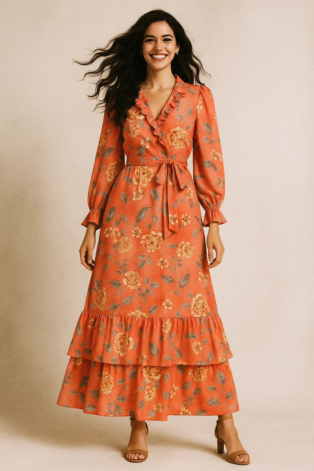 Beautiful Red Base Floral Vine Digital Printed Fabric