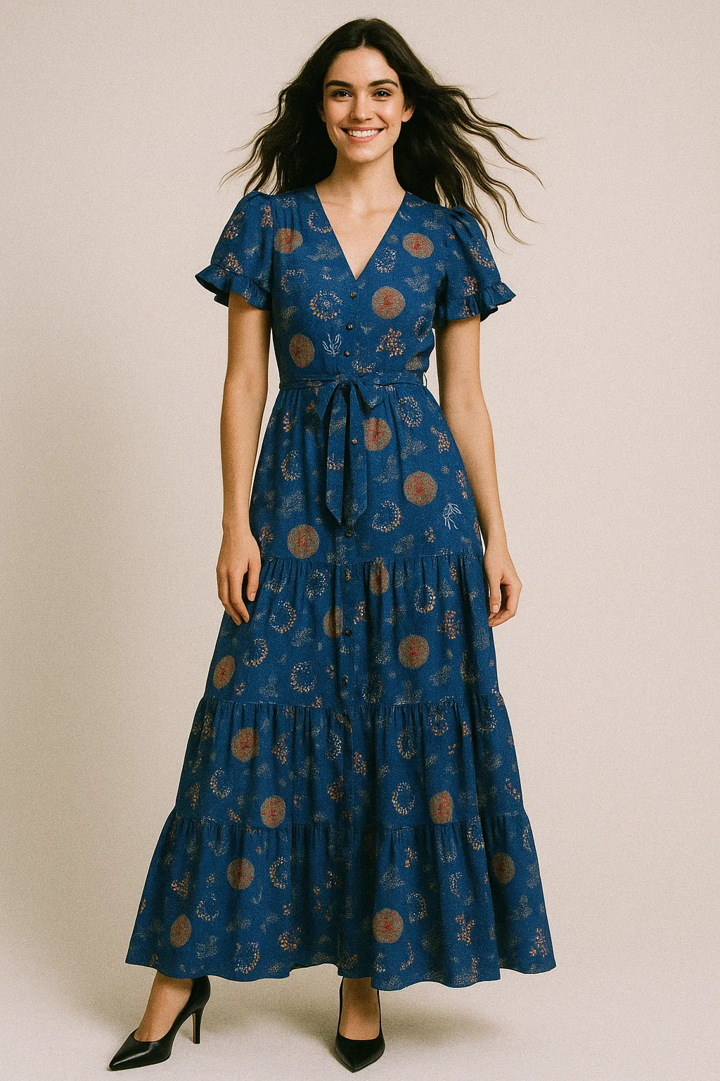 Beautiful Quirky Pattern over Blue Base Digital Printed Fabric