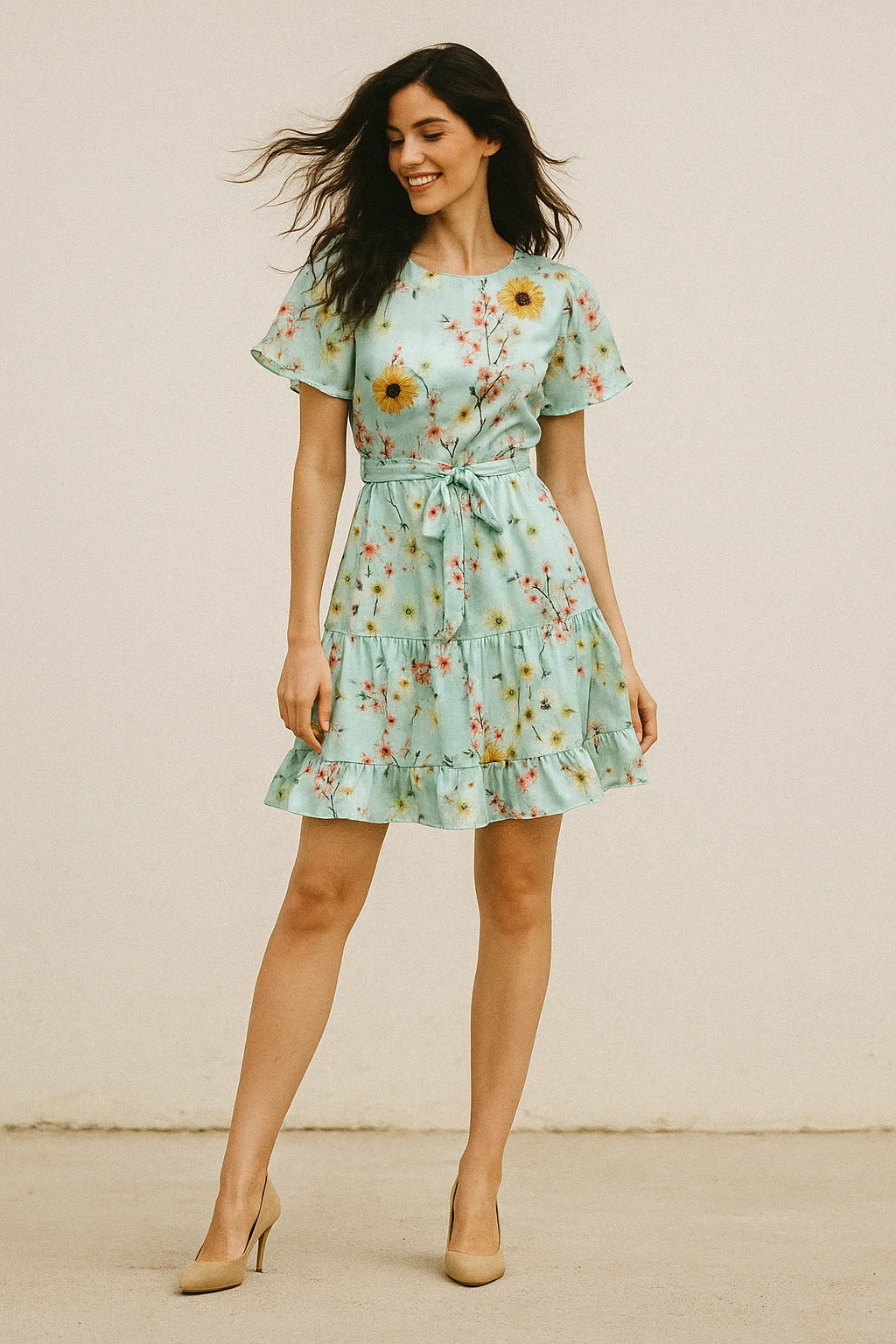 Beautiful Floral Vine Pista Base Digital Printed Fabric