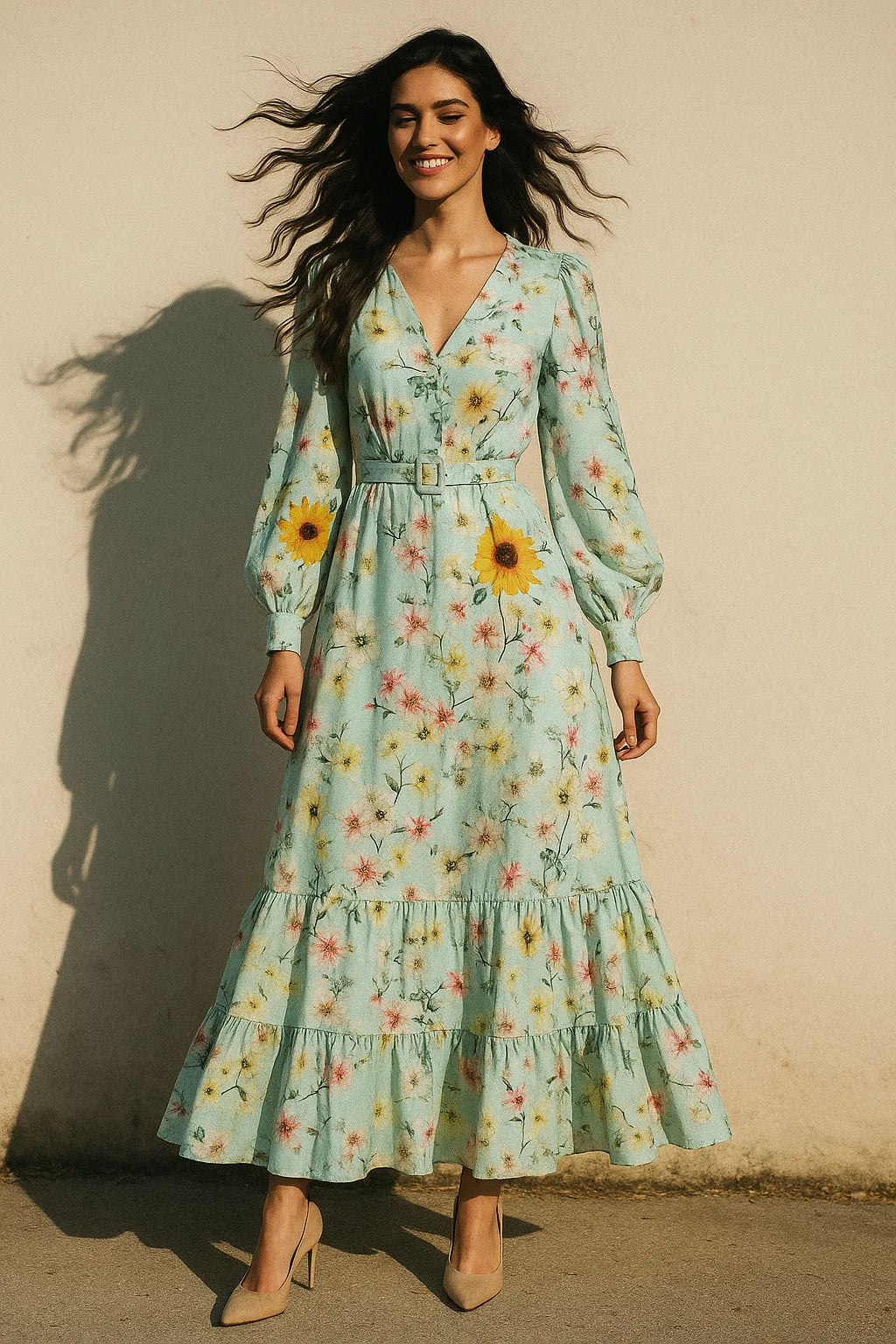 Beautiful Floral Vine Pista Base Digital Printed Fabric