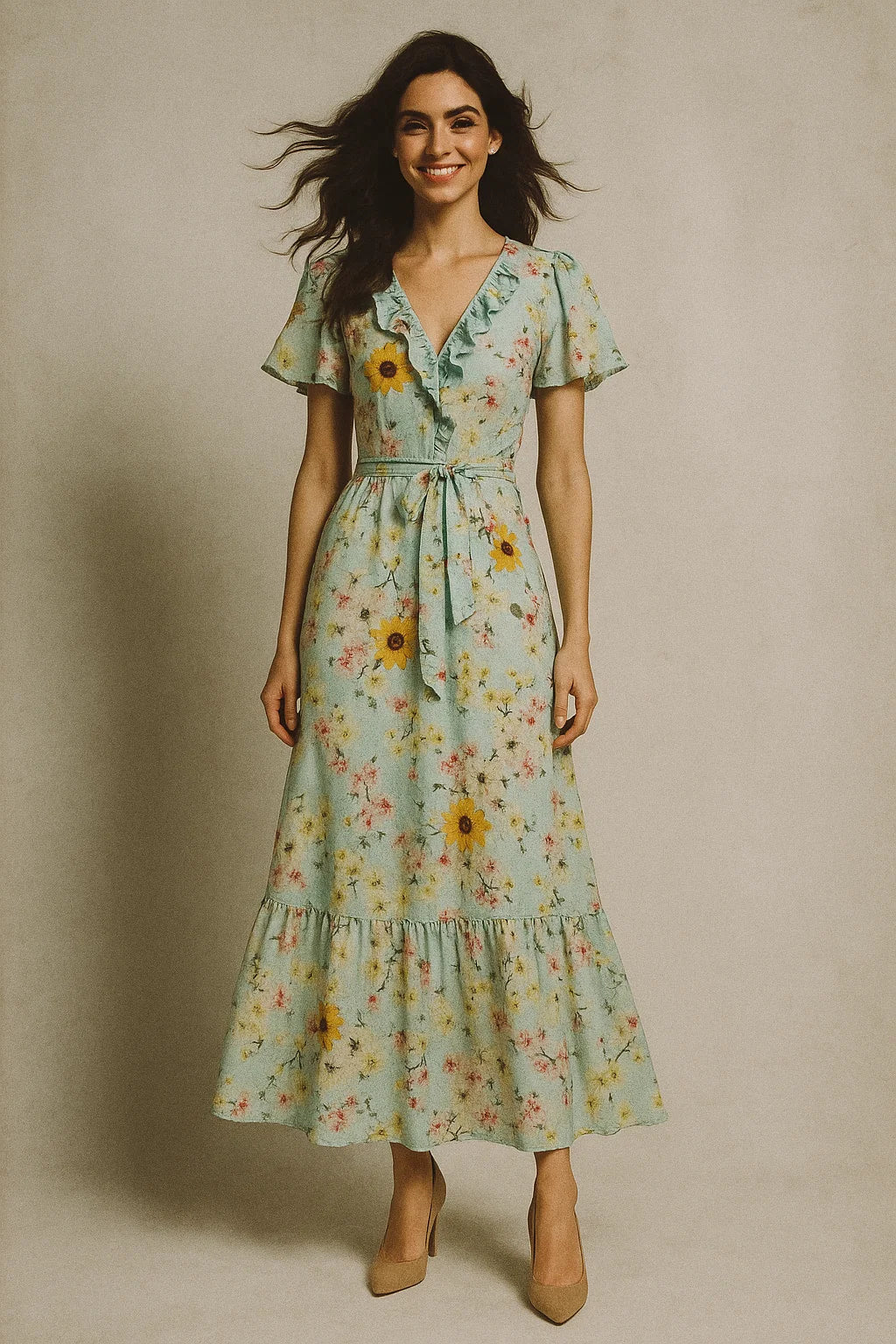 Beautiful Floral Vine Pista Base Digital Printed Fabric