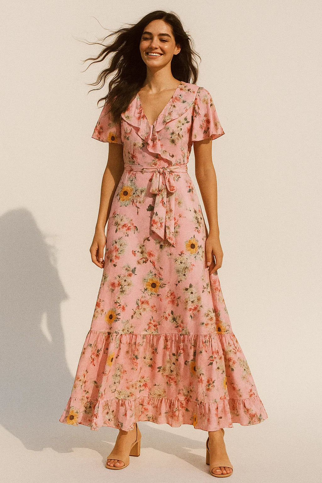 Beautiful Floral Vine Pink Base Digital Printed Fabric