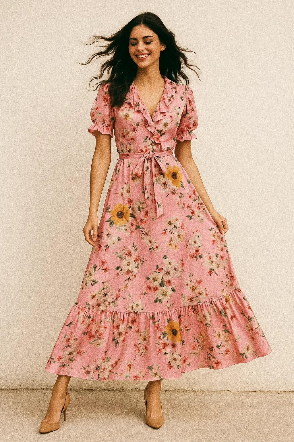 Beautiful Floral Vine Pink Base Digital Printed Fabric