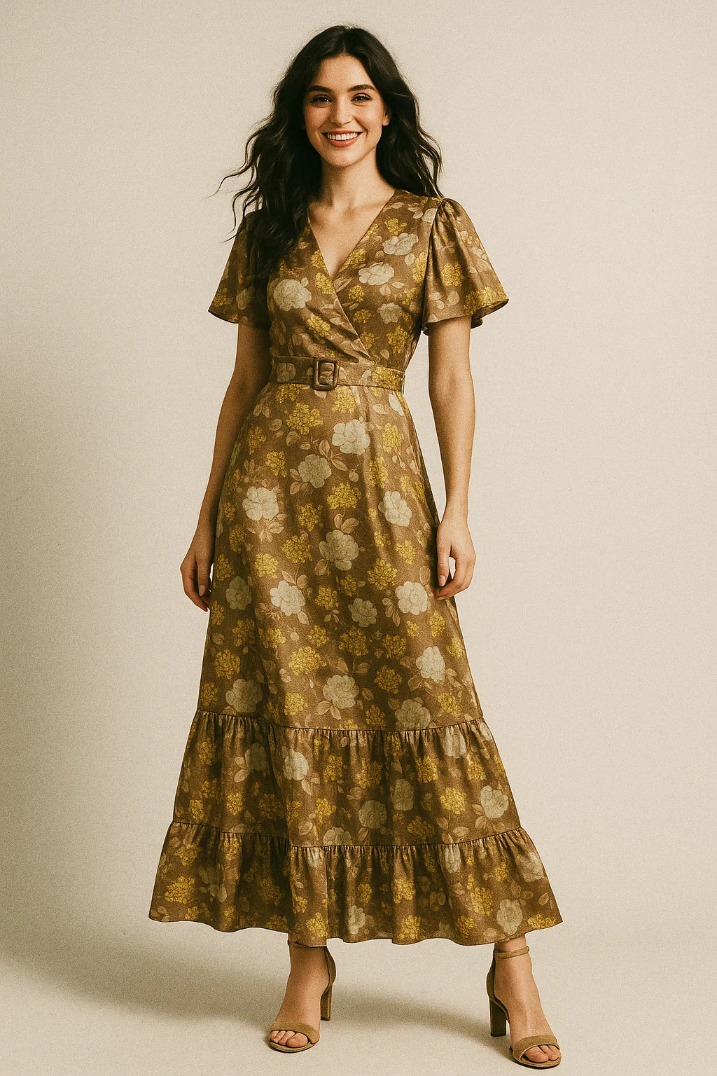 Beautiful Floral Vine Over Brown Base Digital Printed Fabric