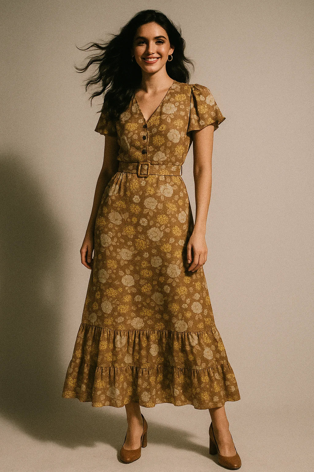 Beautiful Floral Vine Over Brown Base Digital Printed Fabric