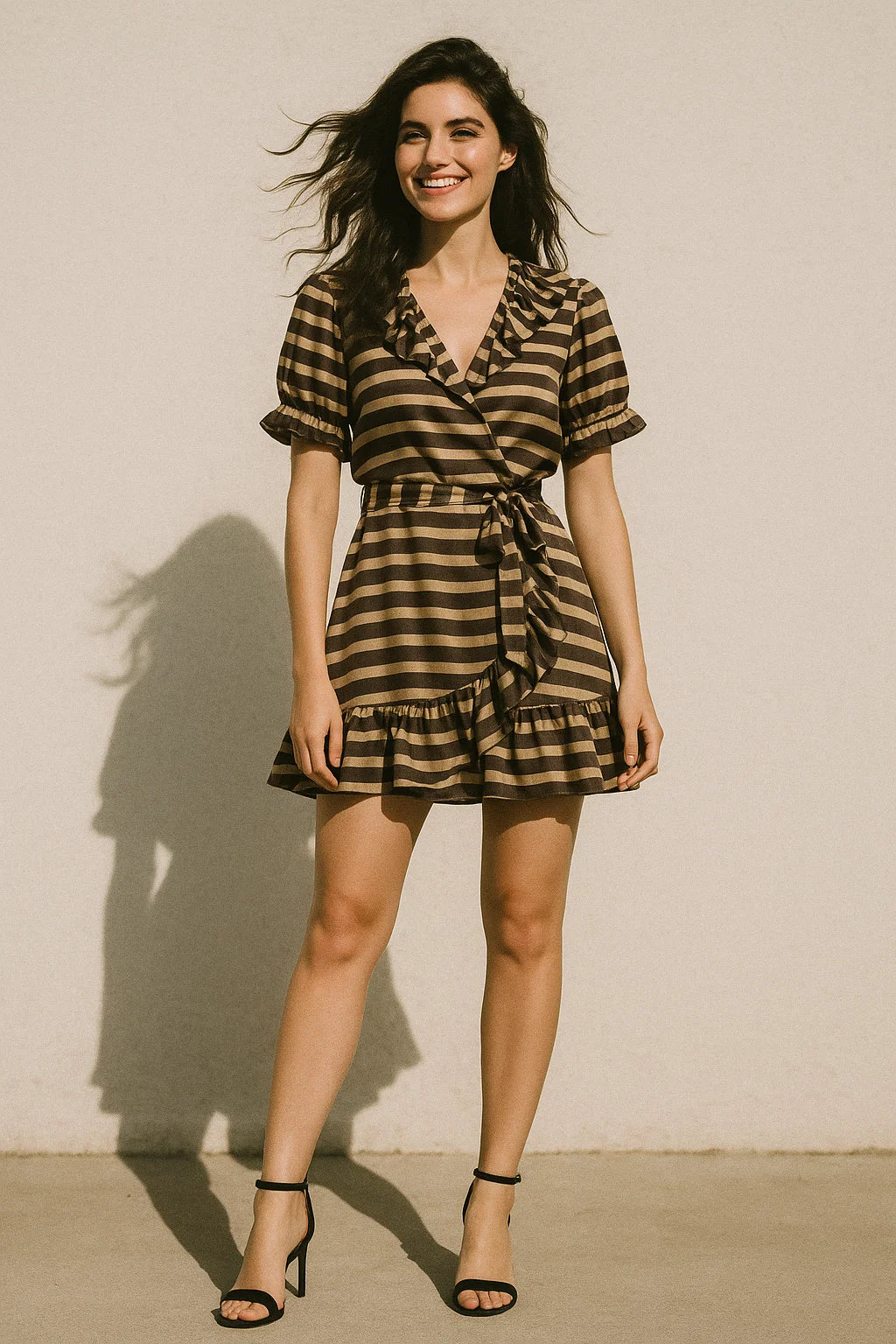 Brown Stripes Digital Printed Fabric - Japan Satin