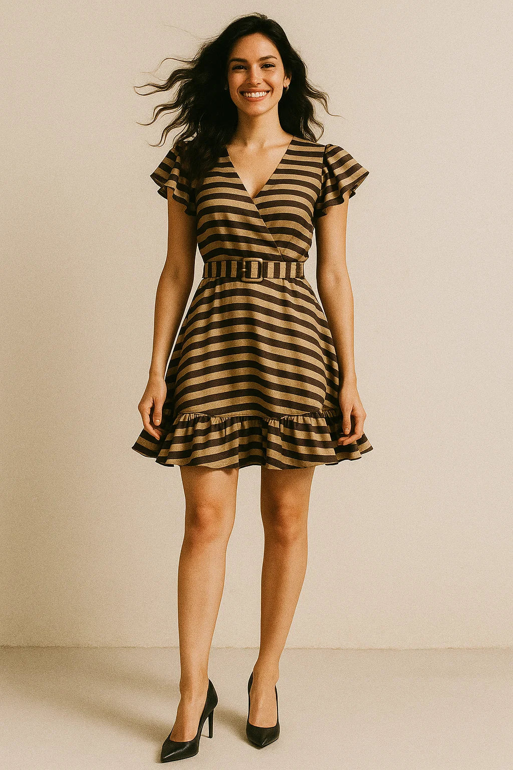 Brown Stripes Digital Printed Fabric - Japan Satin