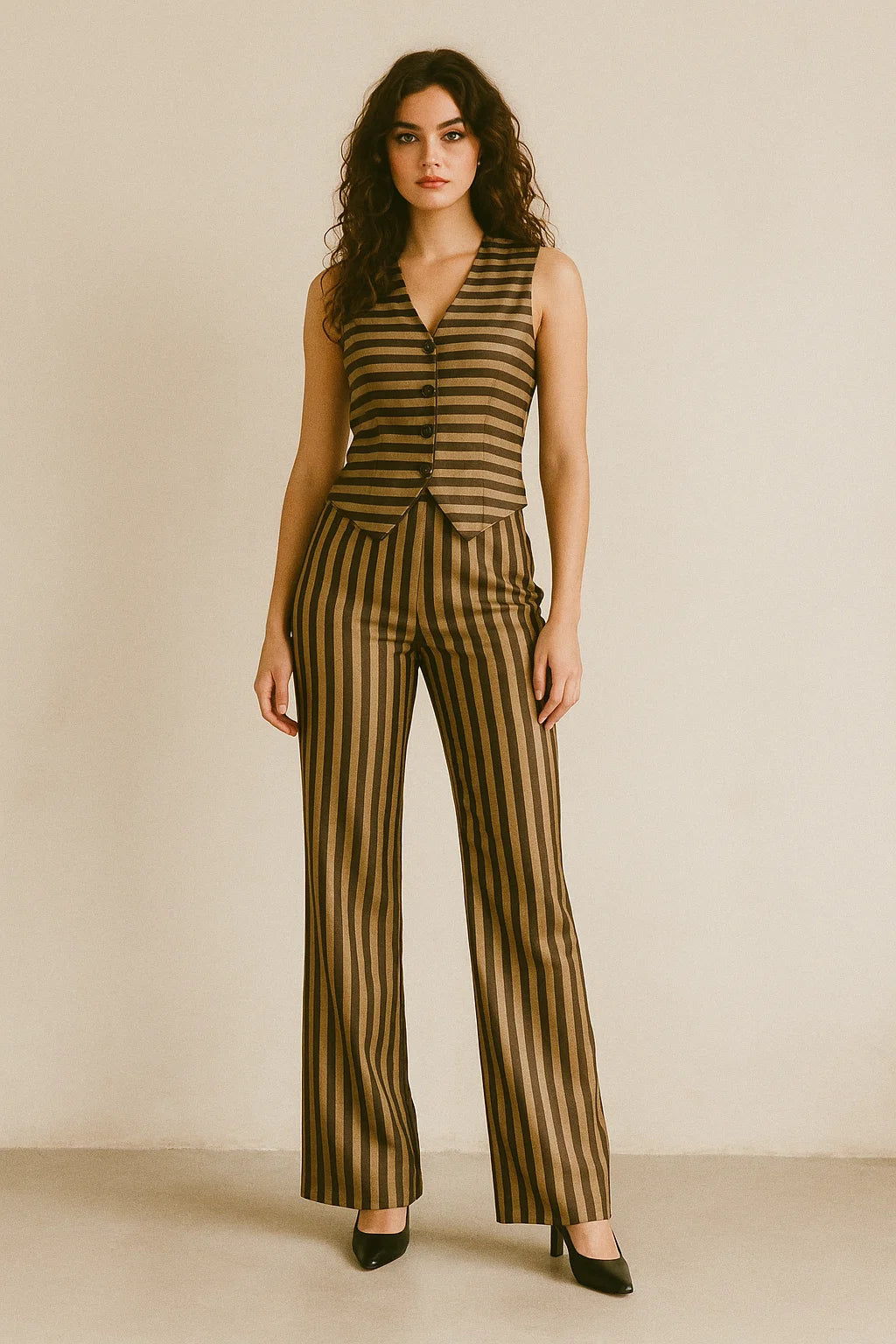 Brown Stripes Digital Printed Fabric - Japan Satin